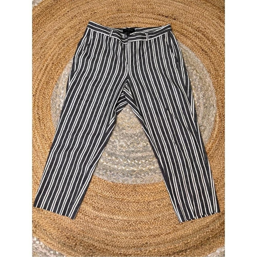 Banana Republic Avery Black White Vertical Stripe Chinos Pants Womens 10 Petite